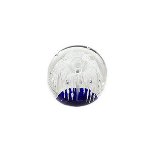 Vintage Art Glass Sphere Orb White Blue Flower Bullicante Bubbles Paperweight 3"
